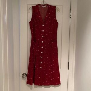 The Red V Neck Polka Dot Tie Back Midi Dress